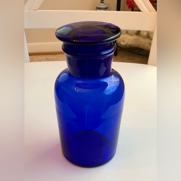 Vintage Cobalt Blue Glass Apothecary Bottle w/Ground Glass Neck & Lid Stopper - Picture 12 of 14
